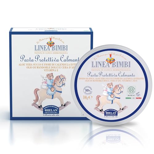 Helan, Linea Bimbi Bio, Pasta Protettiva Calmante, Crema Cambio Pannolino contro Arrossamento e Irritazioni - Idratante, Lenitiva con Aloe Vera, Cera D'Api, Vitamina C ed E, Fiori di Calendula, 100 gr