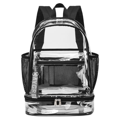 Mygreen Mochila transparente de PVC resistente com alça reforçada para compartimento de sapato para faculdade local de trabalho azul, Preto com compartimento para sapatos, 13.3 inch Laptop, Clássico