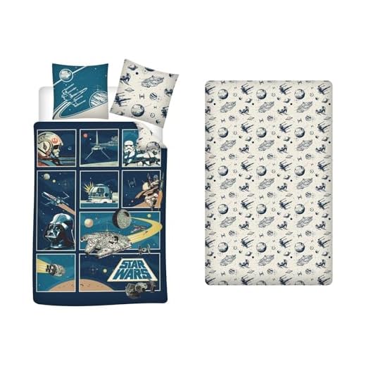 AYMAX Star Wars Classic - Juego de cama de 3 piezas para cama individual, 100% algodón, funda nórdica reversible de 140 x 200 cm, funda de almohada de 65 x 65 cm + sábana bajera de 90 x 190 cm