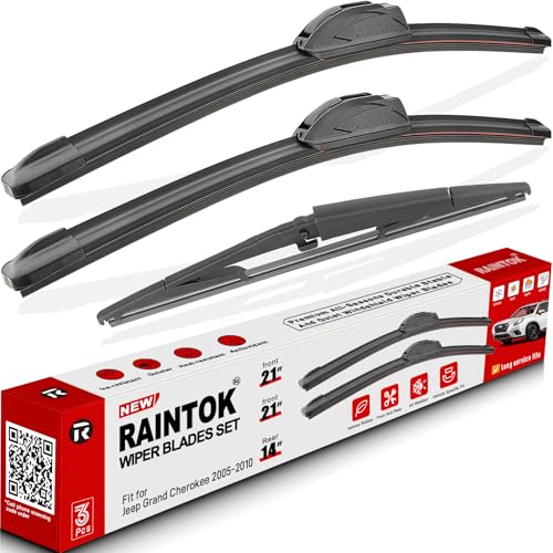 RAINTOK Windshield Wiper Blades Replacement for 2005-2010 Jeep Grand Cherokee Original Factory Quality Front Rear Wipers Blade Set for My Car - 21