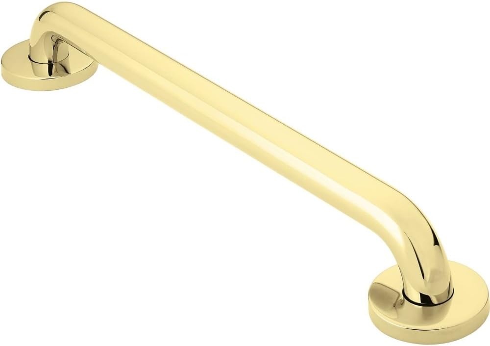 Moen Bathroom Polished Brass Safety 24-Inch Shower Grab Bar with Concealed Screws for Handicapped or Elderly Support, R8724PB 24 Inch Polished Brass