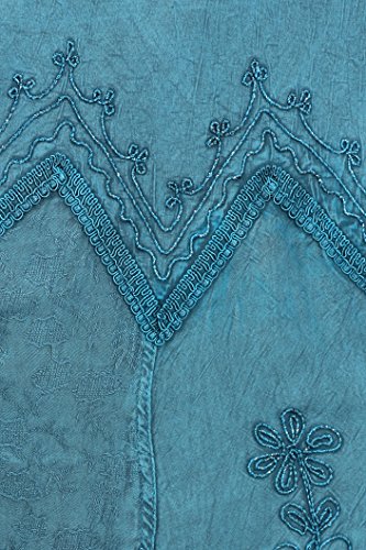 Sakkas Stonewashed Rayon Embroidered Adjustable Spaghetti Straps Long Dress - Steel Blue - S/M - Thumbnail 6