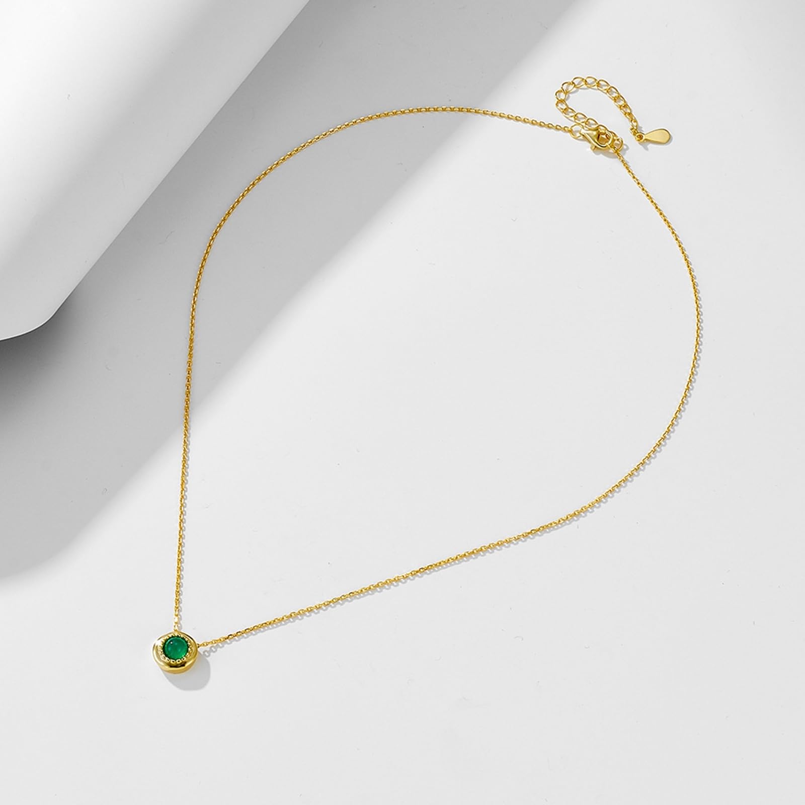 Gold Halskette Damen 750/585/375, Halskette Anhänger Rund mit Achat, Echtschmuck Kette Verstellbar 40+5 cm