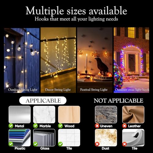 180Pcs Hooks for Outdoor String Lights Clips: Heavy Duty Cable Clips with Waterproof Adhesive Strips for Hanging Christmas Light - Outside UV-Resistant Clear Sticky Cord Holders Rope Organizer by moonateen - Image 4
