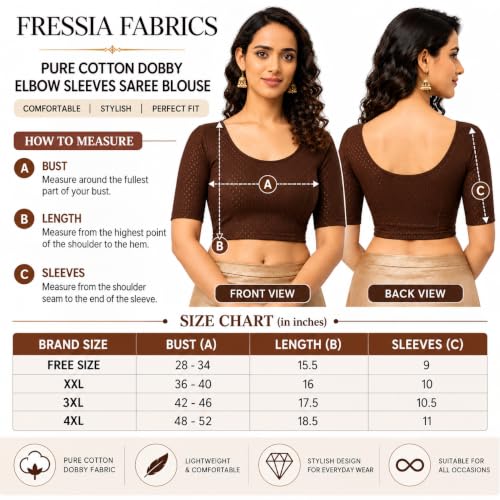 Image of Fressia Fabrics Women's Black Cotton Stretchable Readymade Saree Blouse