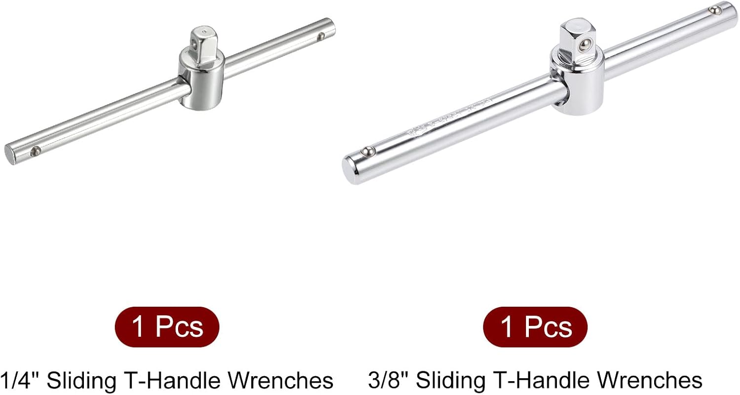 uxcell 1/4" & 3/8" Drive Sliding Wrench Breaker Bar Set of 2 Pcs, Adjustable T-Handle Socket Hand Tool