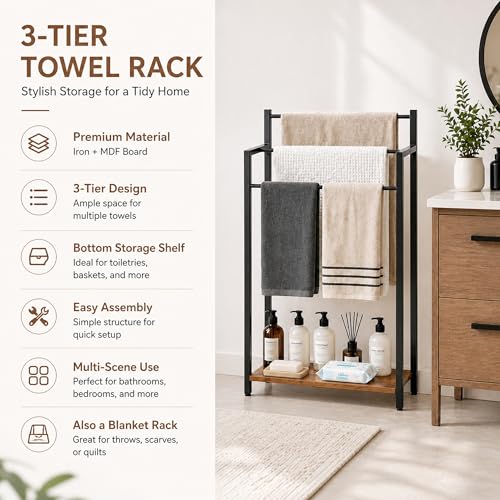 169-W-Freestanding-Towel-Rack-with-Rustic-Brown-Wood-Shelf-3-Tier-Blanket-Ladder-Stand-for-Bathroom-Living-Room-Metal-Frame315H-x-169W-x79D
