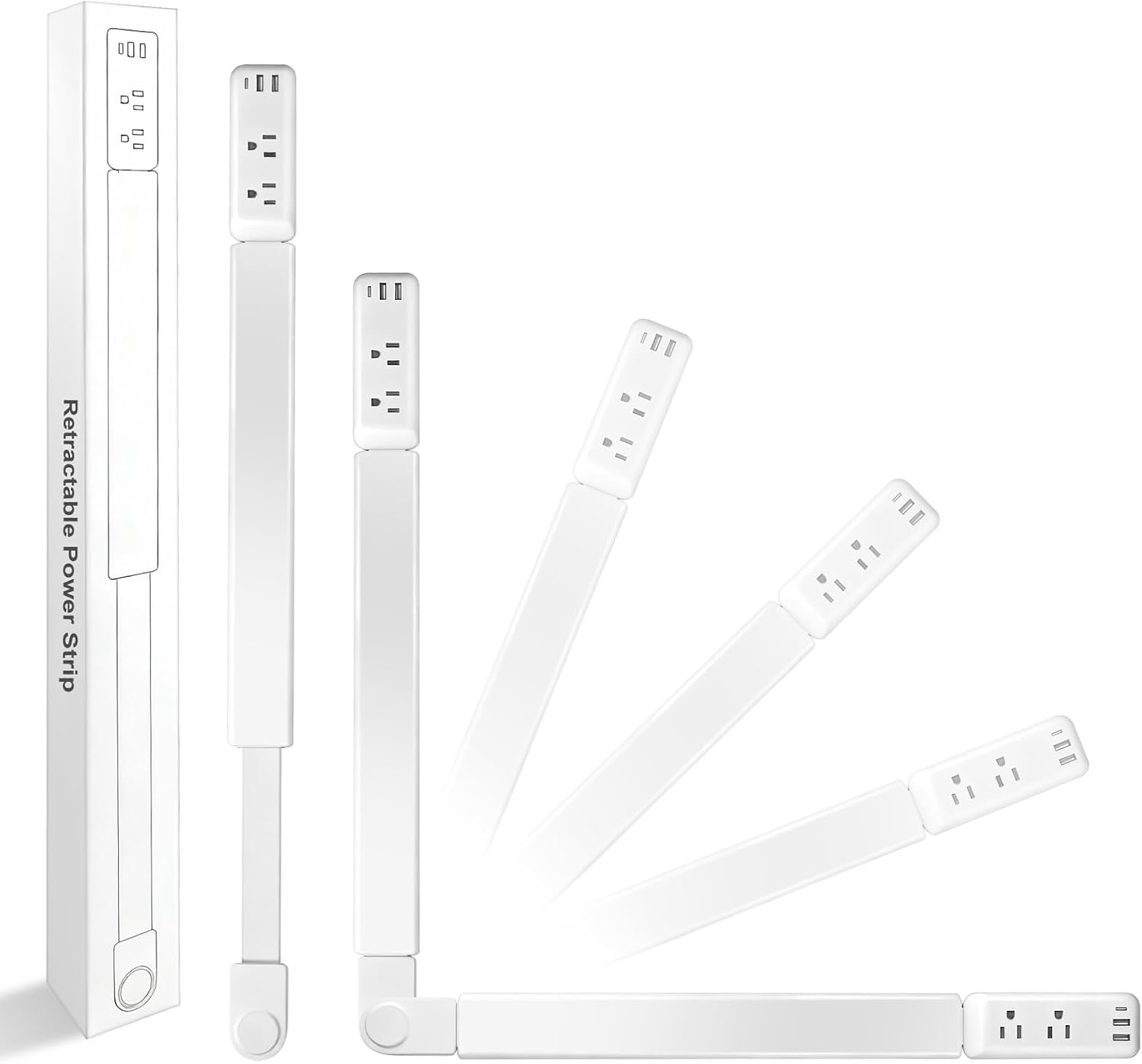 Outlet Extender Stick, 180° Rotating Power Strip with 2 AC Outlets & USB-A & USB-C Ports, 23-35 Inch Extends Home Dorm Essential for Nightstand, Couch and Desk Hard to Reach Spaces