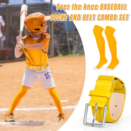 Image of XZQTIVE Baseball Socks and Belt Combo,Over the Knee Softball Socks and Belt,Knee High Football Socks for Kids Youth Adults