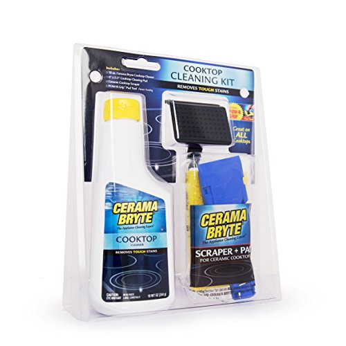 Cerama Bryte Combo Kit Pow-R Grip, Scraper, Pad & Removes Tough Stains Cooktop And Stove Top Cleaner For Glass - Ceramic Surfaces, 10 Ounces, 4 Piece #TOP7