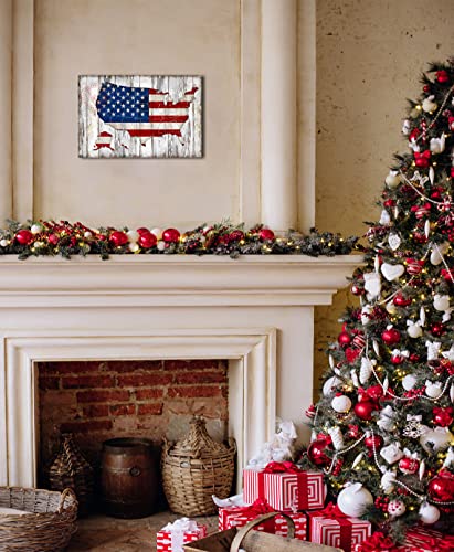 Rustic Wall Decor Vintage American Flag Of Us Map Canvas Wall Art For Wall Decoration Wood Background Usa Flag Canvas Prints For Bedroom Office Kitchen Home Wall Decor Framed Artwork Ready To Hang #TOP1