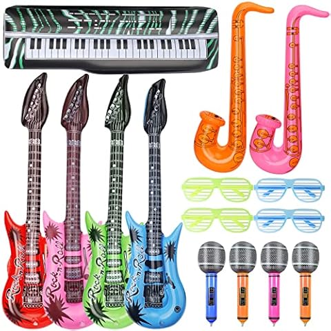 Musical Instrument Ballons Inflatable Toys, 70s 80s Disco Party Photo Booth Props Guitar Saxophone Microphone Balloons, Halloween Carnival Birthday Party Supplies Favors Decorations Accessories Cover