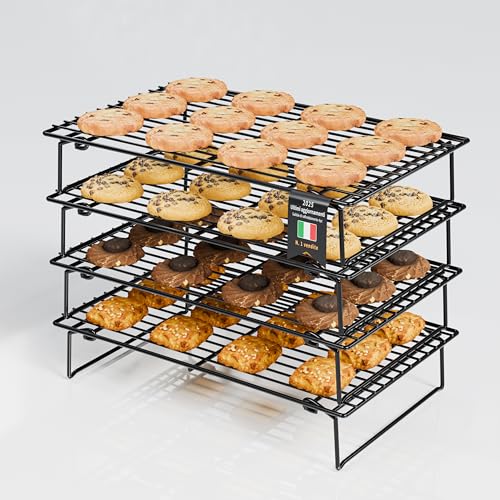 YOYIKKO 4 Griglie di Raffreddamento per Cucinare e Cuocere al Forno, Pieghevoli a 4 Livelli 26 x 41cm per Lotti di Biscotti, Antiaderenti e Senza BPA, Adatte al Forno e alla Lavastoviglie (nero-100)