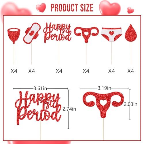 Happy First Period Cupcake Toppers - Welcome to Your First Moon Decor - Girls Cycle Celebration - Young Girl Special Milestone Party Decorations - 24Pcs