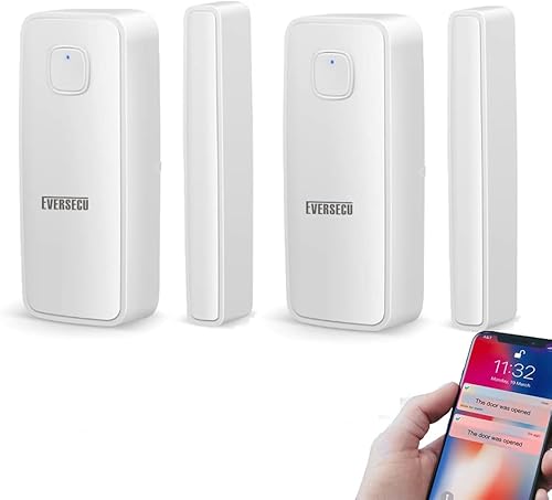 EVERSECU Tuya Smart WiFi Sensor de puerta de apertura y cierre Detector de aplicación Notificación funciona con pilas compatible con Tienda Alexa