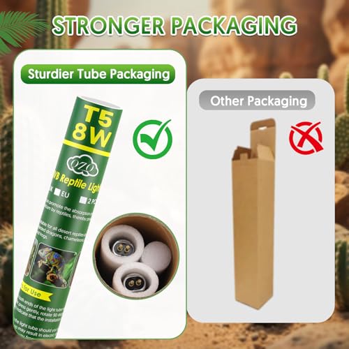 Image of QZQ T5 10.0 UVB Reptile Light 8W, UVA UVB Reptile Light Bulb 2 Pack, Fluorescent Lamp Tube for Bearded Dragons, Snake, Gecko, Tortoise, Lizard