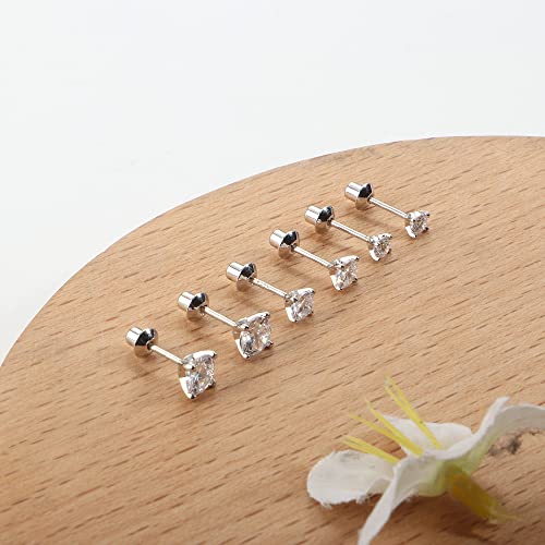 Fasacco Screw Back Cz Earrings For Girls 925 Sterling Silver 18K Hypoallergenic Earrings Silver #TOP2