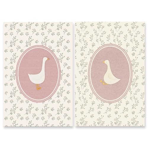 Vintage Pink Silly Goose Wall Art Print Set of 2