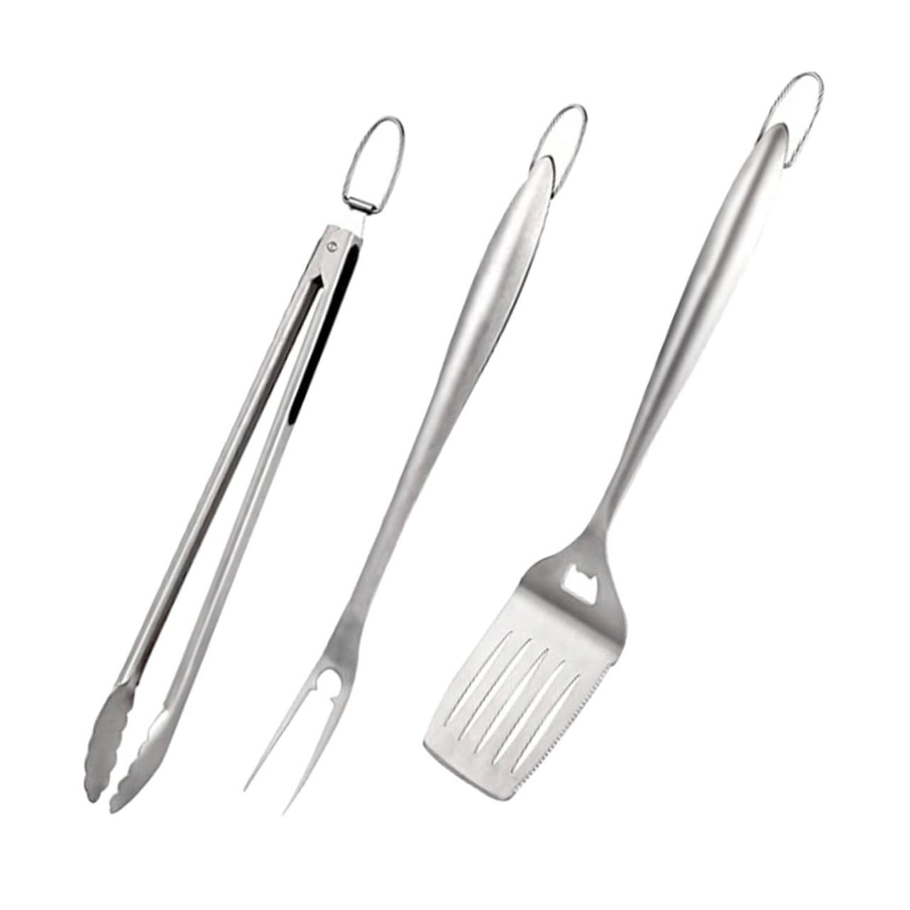 1juego Herramientas De Barbacoa De Inoxidable Utensilios Portátiles para BBQ Incluye Espátula Tenedor y Pinzas para Camping y Reuniones Al Aire