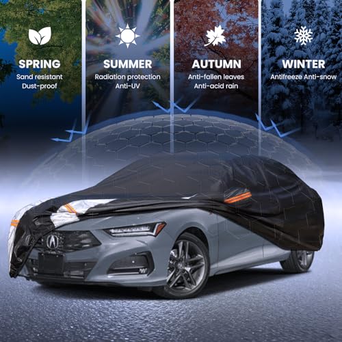 Image of Multi-Layer Car Cover Custom Fit for Acura TLX(2014-2026), 100% Waterproof All Weather for Automobiles, Gift with Towel, Heavy Duty Car Covers for Rain Sun UV Protection with Door Zipper