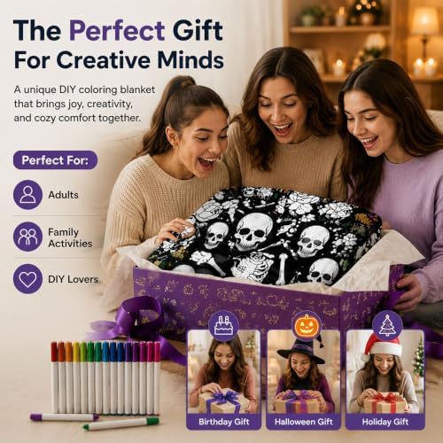 Halloween DIY Coloring Blanket with Markers 59 * 49in, Color Your Own DIY Throws, Soft Washable，G — view 6