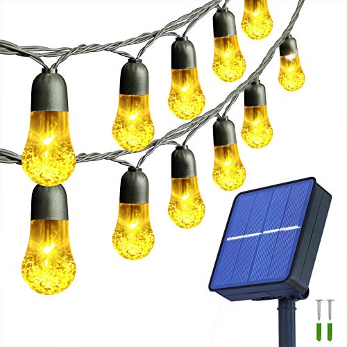 HITMODA Solar String Lights Upgraded 30 LED 20.5ft Solar Patio Lights with 8 Modes, Waterproof Crystal Ball String Lights for Lawn, Party, Wedding, Garden, Yard Decorations (Warm White)