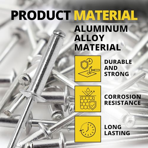 Image of 100PCS Large Flange Aluminum Pop Rivets 3 /16 inch x 3 /8 inch Aluminum Boat Rivets Dome Body Blind Rivet Set for Sheet Steel Duct Work Marine Long Pop Rivets with Big Head Steel Mandrel