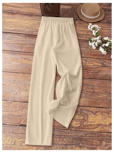 MakeMeChic Women's Floral Straight Leg Linen Pants Drawstring Waist Low Rise Y2K Boho Trousers3