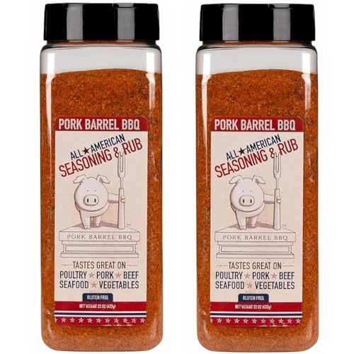 Pork Barrel BBQ All-Purpose BBQ Seasoning &amp; Rub | Sugar-Free, Gluten-Free, MSG-Free | All American BBQ Seasoning for Chicken, Beef &amp; Pork – 22oz Chef Shaker Jar, Pack of 2