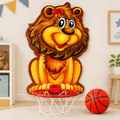 Image of Zest 4 Toyz Kids Basketball Hoop Set with Ball Wall Mounted Indoor Basketball Ring with Net Cute Lion Theme Mini Basketball Game for Boys and Girls Indoor Outdoor Sports Activity Toy