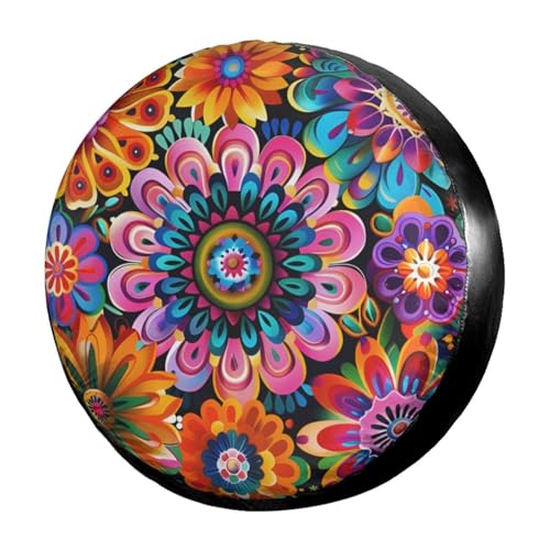 Image of Delerain Spare Tire Cover Mandala Boho Turquoise Wheel Covers Sun Protection Waterproof for Truck RV Trailer SUV and Many Vehicle (14 Inch for Diameter 23 inch-27 inch)