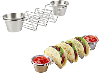 Taco Holders Set - Heavy-Duty Taco Stands hold 1/2/3/4 Tacos - Use as a Taco Rack to fill Tacos with Ease - Safe for Dishwasher, Oven, and Grill - Taco Shell holder (2side 2cup 2pack)