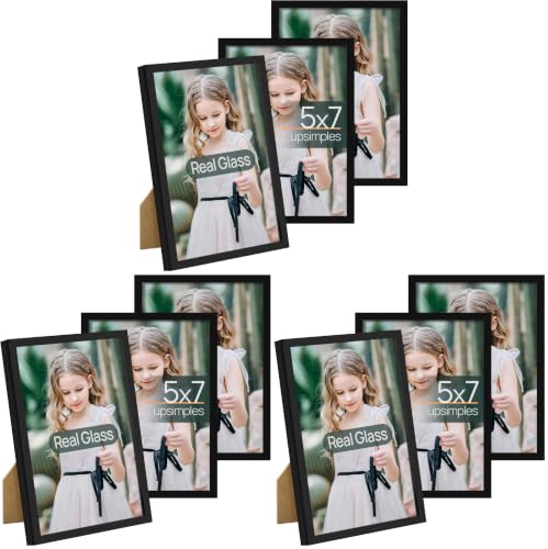 Image of upsimples 5x7 Picture Frame Set of 3, Made of High Definition Glass for 5 x 7 Black Frames, Wall and Tabletop Display Thin Border Photo Frame for Home Decor (Pack of 3)