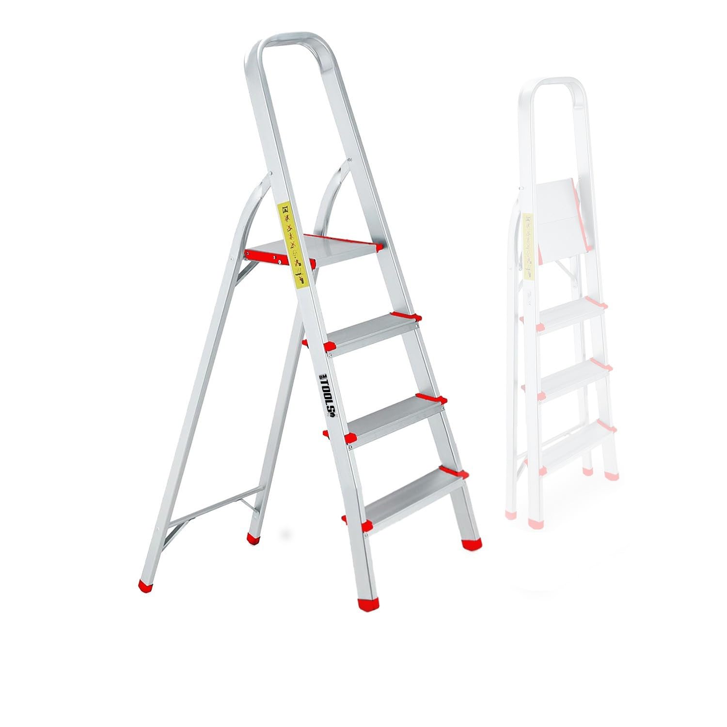 Escabeau à 4 marches BM TOOLS BMT-ESC4-ALU - Haut. de Travail : 79 cm - Prend Peu de Place et se Range Facilement - en Aluminium