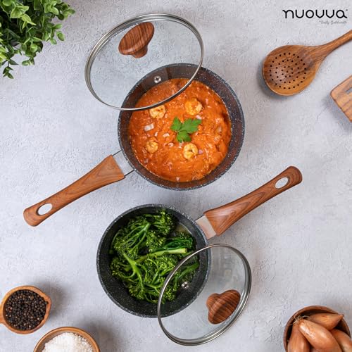 Induction Saucepan Set with Lid – Non Stick Saucepan for Induction – 2pcs Marble Sauce Pan – 16cm, 18cm Saucepot Set – by Nuovva - Image 7