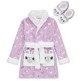 BTween Hooded Terry Robe with Slippers Set for Girls, Unicorn Heart Plush Fleece Robe and Matching Slip-Ons...