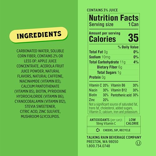 Image of Popwell Lemon Lime Caffeinated Better-For-You Prebiotic Soda, with 6g Fiber, 1g Sugar, Vitamins and Immunity Support, 12 fl oz Cans (pack of 12)