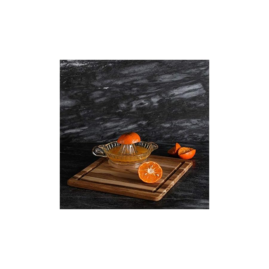 Cutting Board With Juice Canal - Square Teak Wood Serving Board (12 x 12 x .55 in.) - By Teakhaus