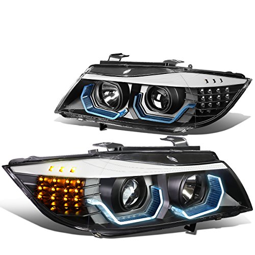 DNA MOTORING HL-3D-E9005-BK-MQ Dual 3D Halo Amber LED Signal Projector Headlight High Low Beam Replacement Compatible with 05-08 323i/325i/325xi/328i/328xi/330i/330xi/335i/335xi 4-Door Sedan