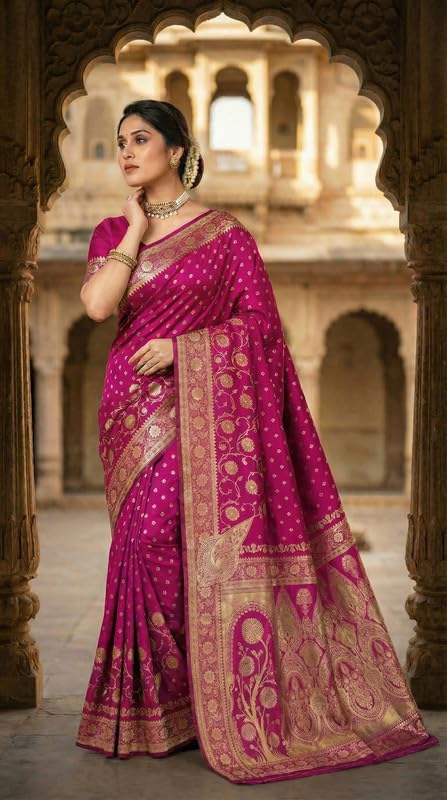 Image of C J Enterprise Women's Pure Soft Silk Saree With Blouse Piece For Wedding (Jiya)