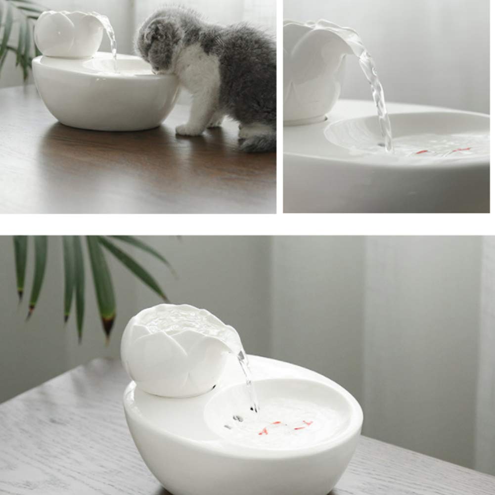 Cat Fontaine d'eau Distributeur d'eau, 1,5 L Cat Céramique Eau Potable Fontaine avec Pompe Calme Et À 5 Filtres De Remplacement, Ultra Quiet Abreuvoir pour Chats Et Chiens