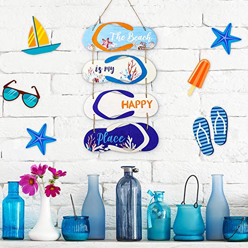 Wooden Beach Wall Hanging Decor Sign Flip Flop Beach Decorations Ocean Sea Home Door Sign Bathroom, Living Room, Bedroom, Dining Room Farmhouse Wall Door Decor, 24 x 4.4 Inch, 11 x 4.4 Inch - Image 2