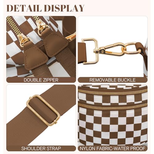 Image of WOOMADA Checkered Crossbody Bag Bum Bag for Women, Fanny Pack Checkered Purse, Belt Bag with Shoulder Strap(Brown Checkerboard)