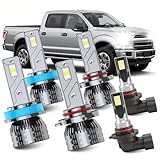 ZBQYWXhome Fits for 2015-2023 Ford F150 High Low Beam Fog Lights Bulbs Combo Pack, 60000LM +800% Super Brightness 6500K White Plug-and-Play Super Bright Lights Bulbs, Pack of 6