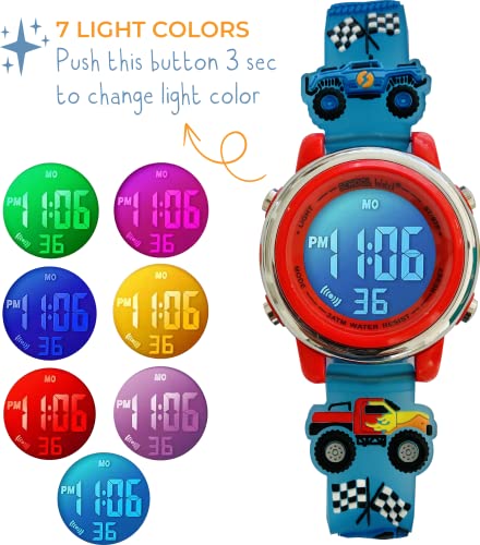 preschool collection kids digital light up watch - monster trucks dinosaurs shark unicorn butterfly spider - girls boys children school
