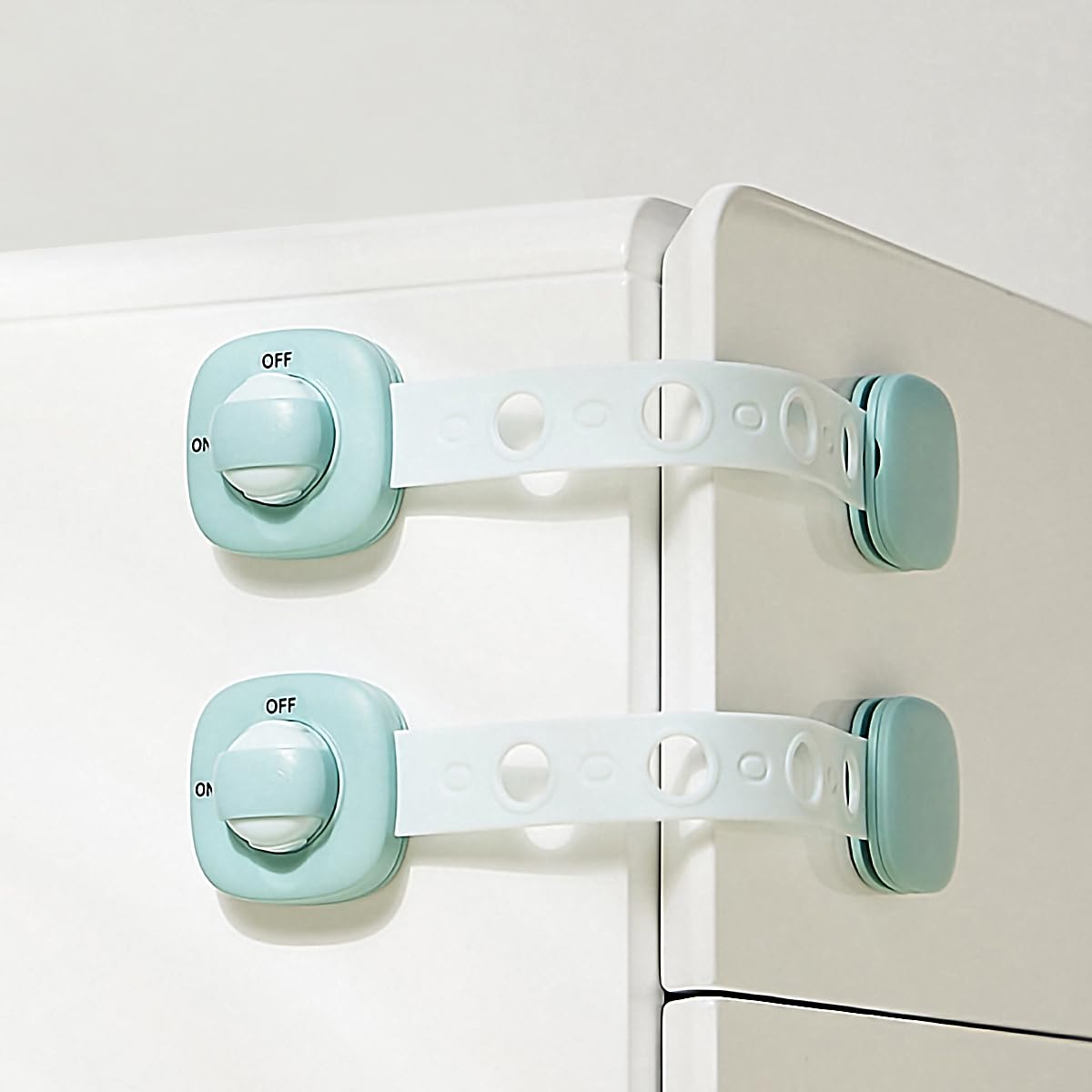 Baby Safety Locks (5 Pack), Child Safety Cabinet Lock 3M Adhesive Cabinet Proofing Drawer Lock Fridge, Oven, Drawer, Toilet Seat and Kitchen Lock Latches Child protection Lock Cabinet Straps (Green)