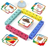 Edulok Word Race Cube - Preschool Wooden Alphabet Letter Blocks & Phonics Matching Games - CVC Word Learning Toys