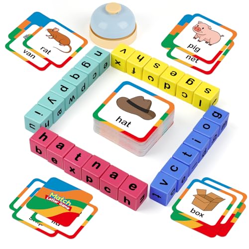 Edulok Word Race Cube - Preschool Wooden Alphabet Letter Blocks & Phonics Matching Games - CVC Word...
