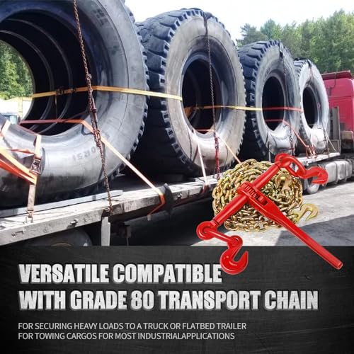 Image of 2 Pack 13000LBS Ratchet Chain Load Binders, 1 /2 to 5 /8 inch Load Binder with 2 Grab Hooks, Chain Binder Breaking Strength up to 46000LBS, Ratchet Binder for Truck, Tie Down, Hauling, Towing