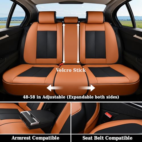 Image of Coverado Seat Covers, Rear Car Seat Covers, Waterproof Back Seat Cover for Car Seat Protector for Kids & Dogs, Faux Leather Seat Covers for Cars Seat Cushions Universal Fit for Most Cars, Brown&Black